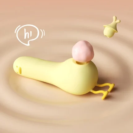 Yellow duck-shaped massager with pink rounded head and detachable cap Discreet Sex Toys Brand - HooHss