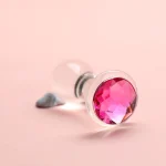 Clear glass anal plug with faceted pink gem base Discreet Sex Toys Brand - HooHss