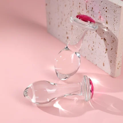 clear glass anal plug set with pink jewel base Discreet Sex Toys Brand - HooHss