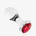 Clear glass anal plug with red jeweled base Discreet Sex Toys Brand - HooHss