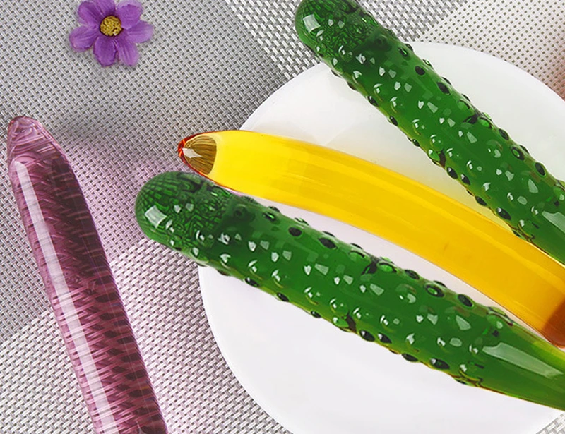 Colorful textured glass dildos with fruit and vegetable inspired shapes Discreet Sex Toys Brand - HooHss