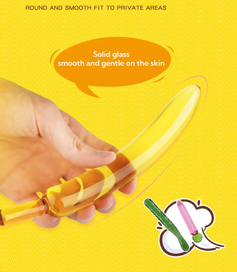 Curved glass dildo with smooth rounded tip held in hand Discreet Sex Toys Brand - HooHss