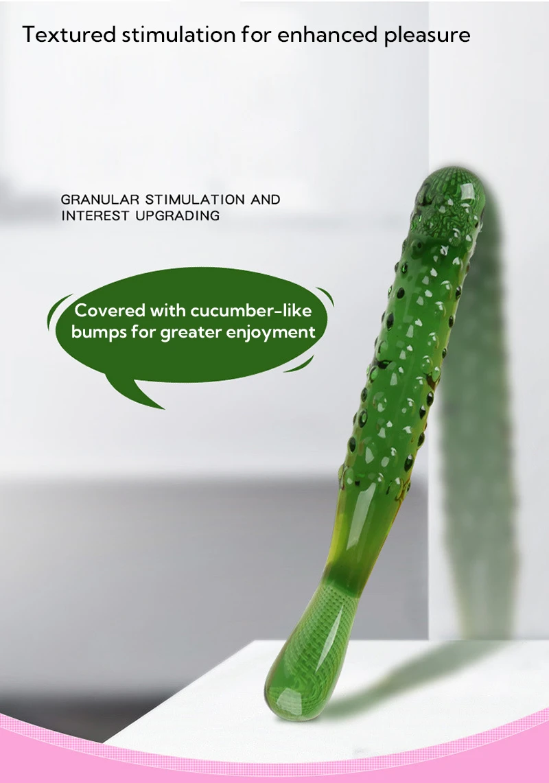 Green textured glass dildo with cucumber-like bumps for enhanced stimulation Discreet Sex Toys Brand - HooHss