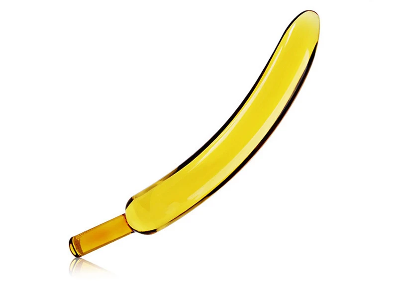 Curved yellow glass dildo with smooth tapered tip Discreet Sex Toys Brand - HooHss