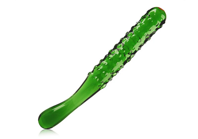 Green textured glass dildo with raised bumps and curved handle Discreet Sex Toys Brand - HooHss