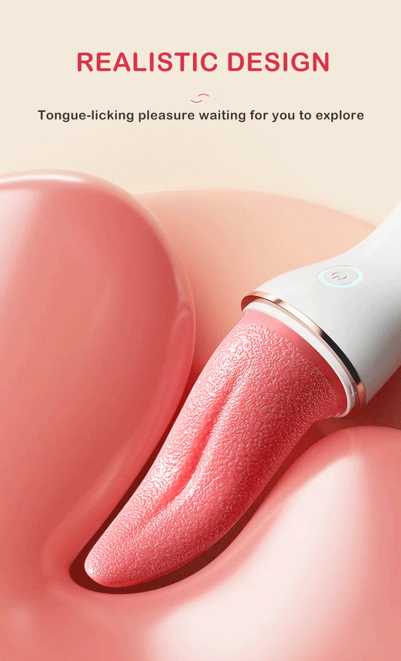 Realistic tongue licking vibrator close-up with textured tongue tip Discreet Sex Toys Brand - HooHss