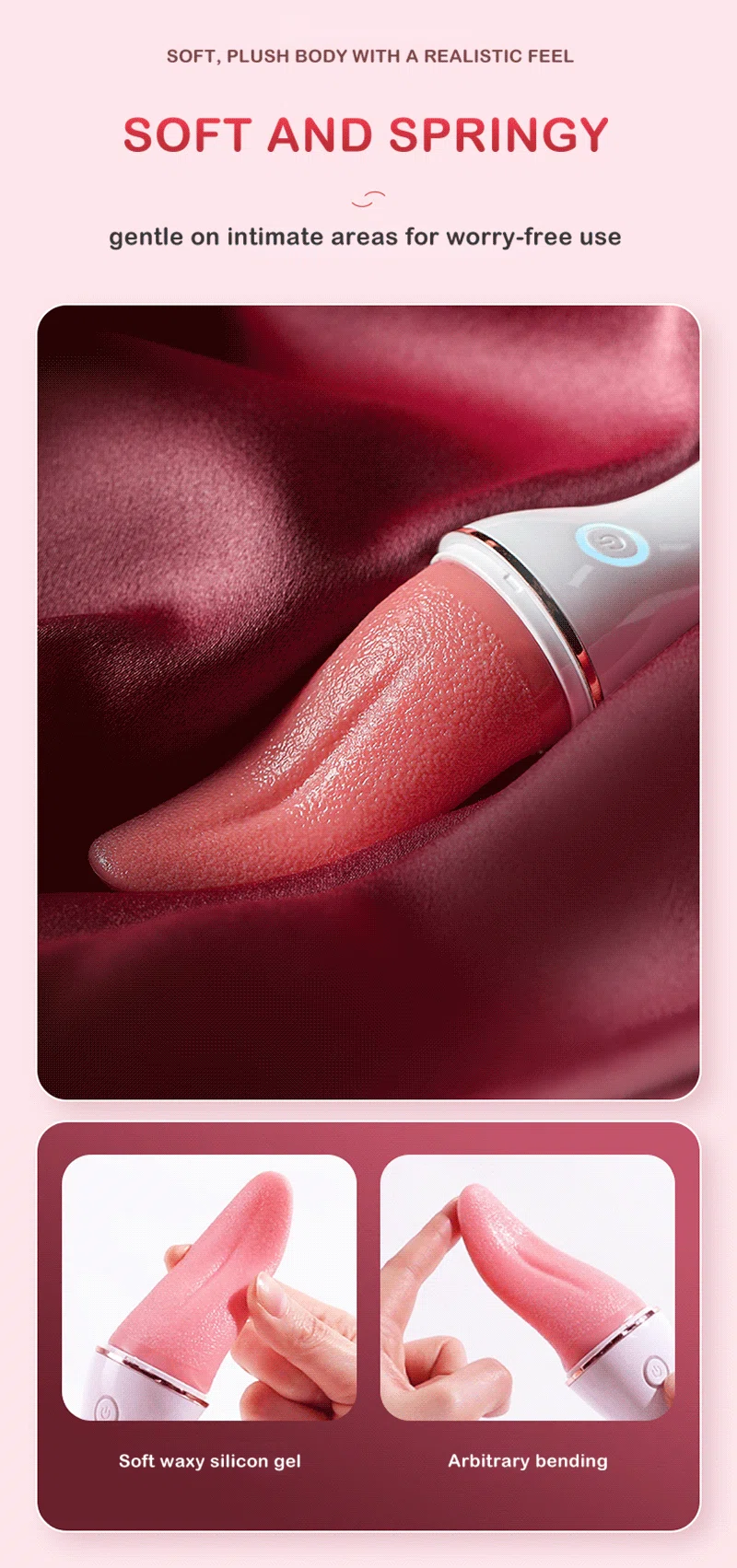 Flexible tongue vibrator with soft springy tip and bendable head Discreet Sex Toys Brand - HooHss
