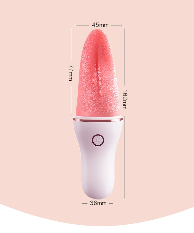 Tongue licking vibrator with size dimensions shown Discreet Sex Toys Brand - HooHss