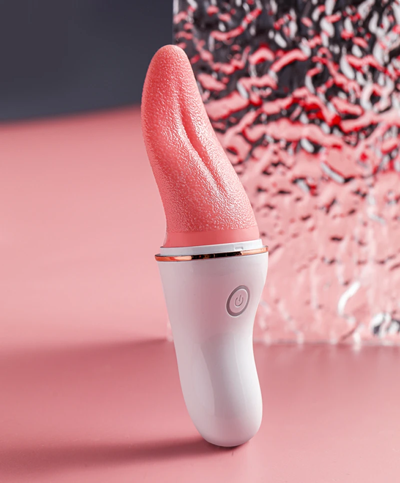 Tongue vibrator with textured pink tip and white handle Discreet Sex Toys Brand - HooHss