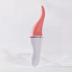 Tongue licking vibrator with curved pink tip and white handle Discreet Sex Toys Brand - HooHss