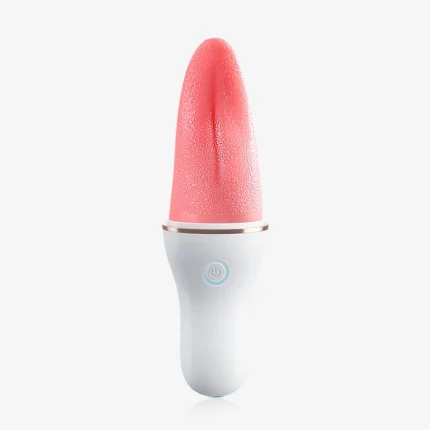 Pink tongue vibrator with white handle and power button Discreet Sex Toys Brand - HooHss
