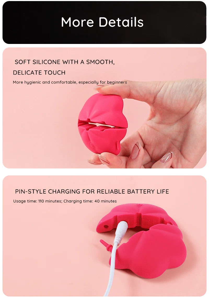Flower-shaped nipple clip details with soft silicone touch and pin-style charging Discreet Sex Toys Brand - HooHss