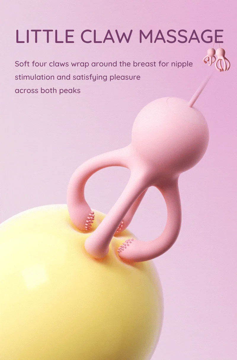 Octopus nipple vibrator with four soft massage claws wrapped around a breast Discreet Sex Toys Brand - HooHss
