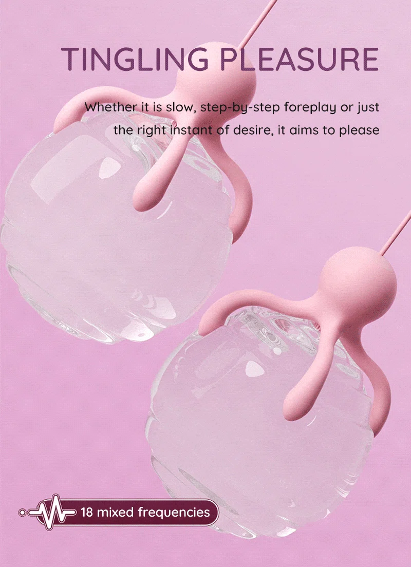 Pink nipple vibrator teaser graphic with two round suction cups and 18 mixed frequencies Discreet Sex Toys Brand - HooHss