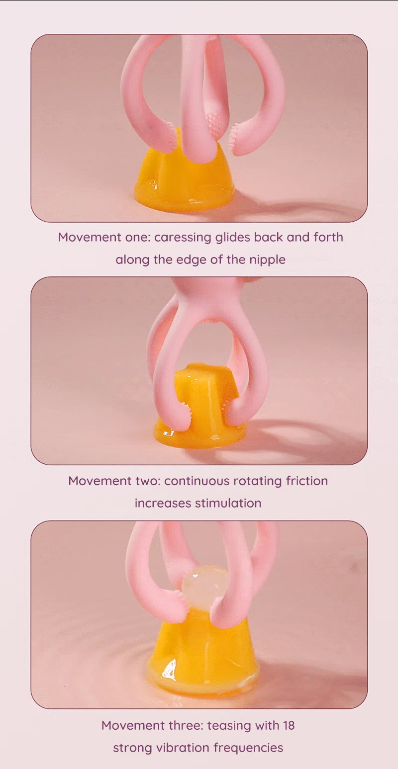 Octopus nipple vibrator demo showing gliding, rotating, and vibrating stimulation modes Discreet Sex Toys Brand - HooHss