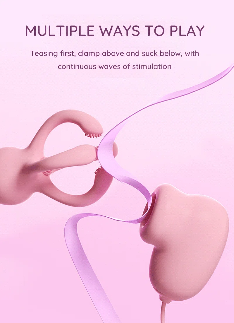 Pink octopus nipple vibrator illustration showing clamping arms and suction opening Discreet Sex Toys Brand - HooHss