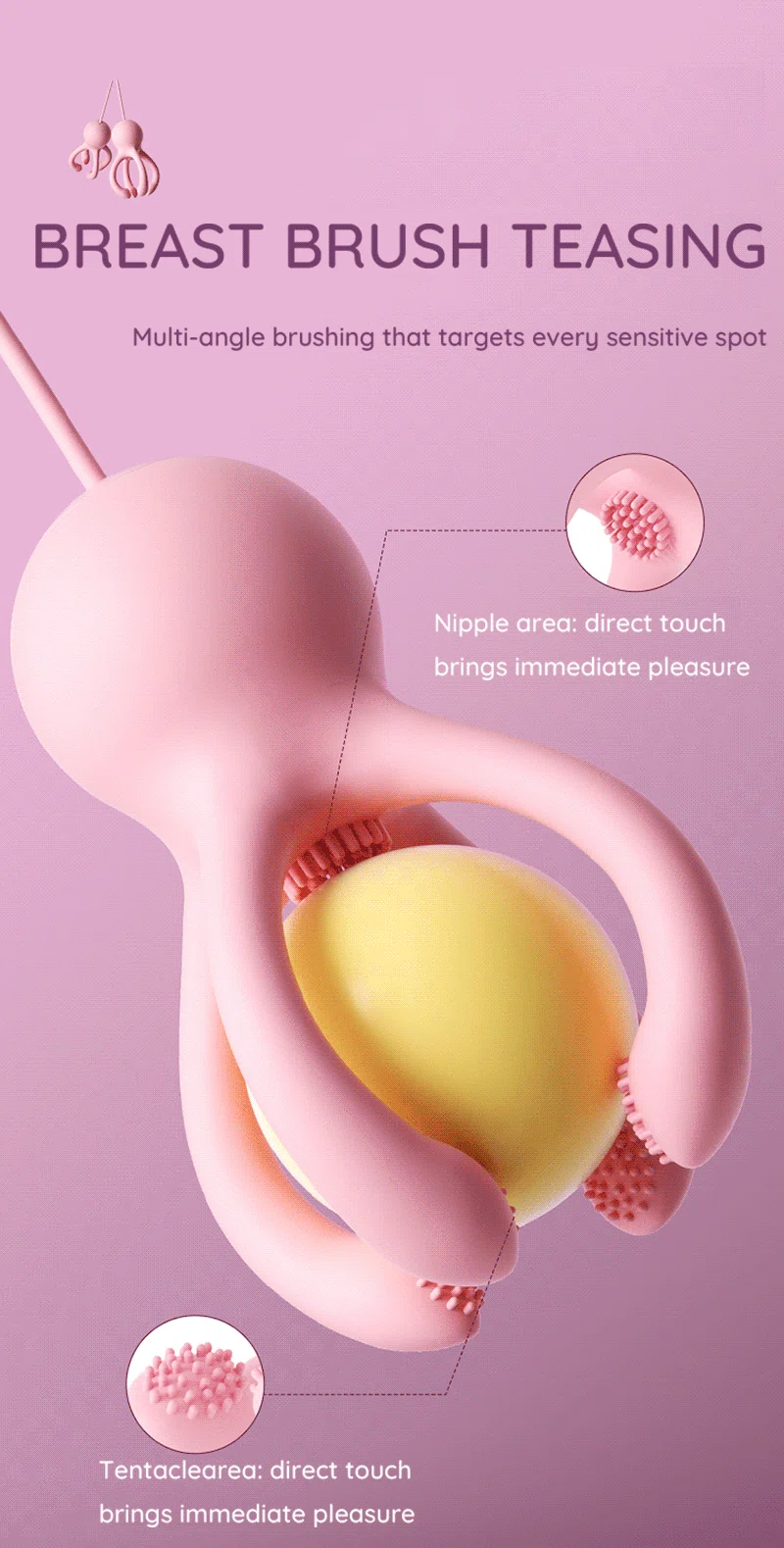 Octopus nipple vibrator with soft teasing brush tentacles and textured stimulation tips Discreet Sex Toys Brand - HooHss
