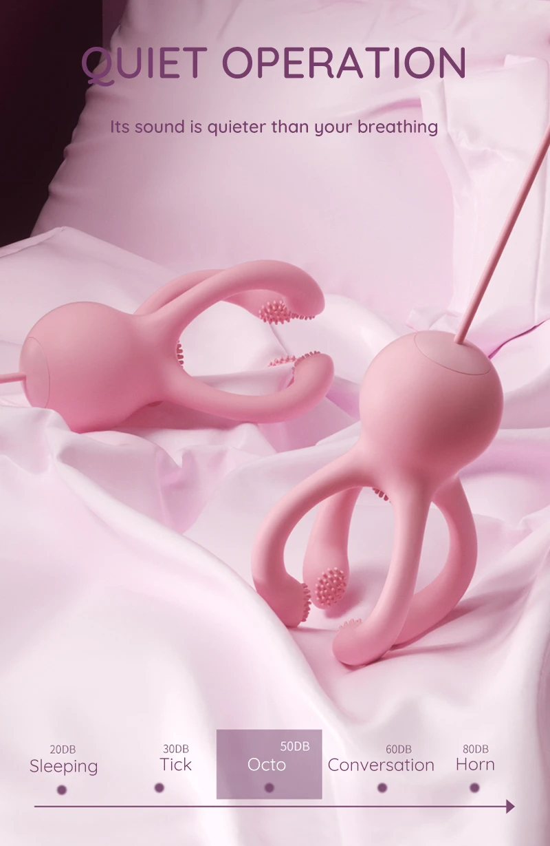 Quiet operation octopus nipple vibrator on pink satin with remote control Discreet Sex Toys Brand - HooHss
