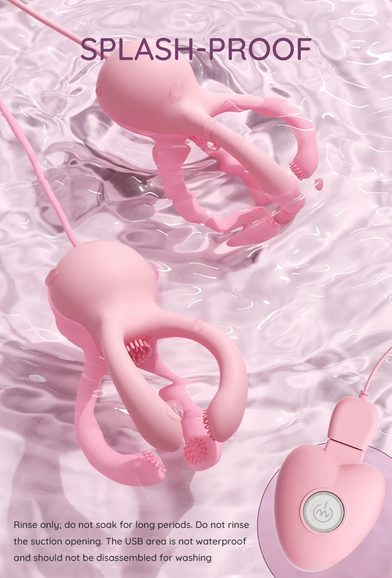 Pink splash proof octopus nipple vibrator with wired remote control Discreet Sex Toys Brand - HooHss