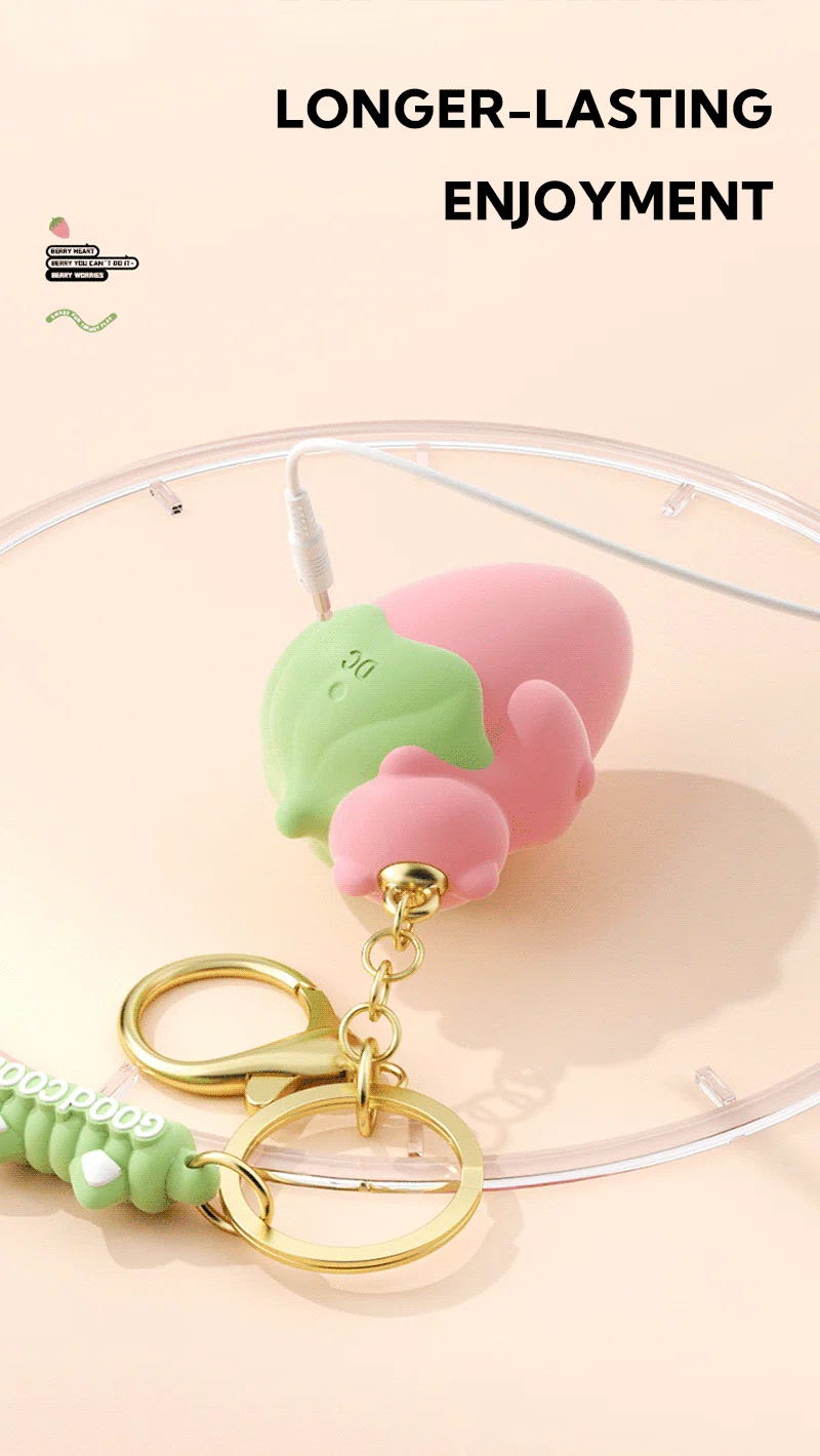 Strawberry keychain vibrating egg with charging cable and gold key ring Discreet Sex Toys Brand - HooHss