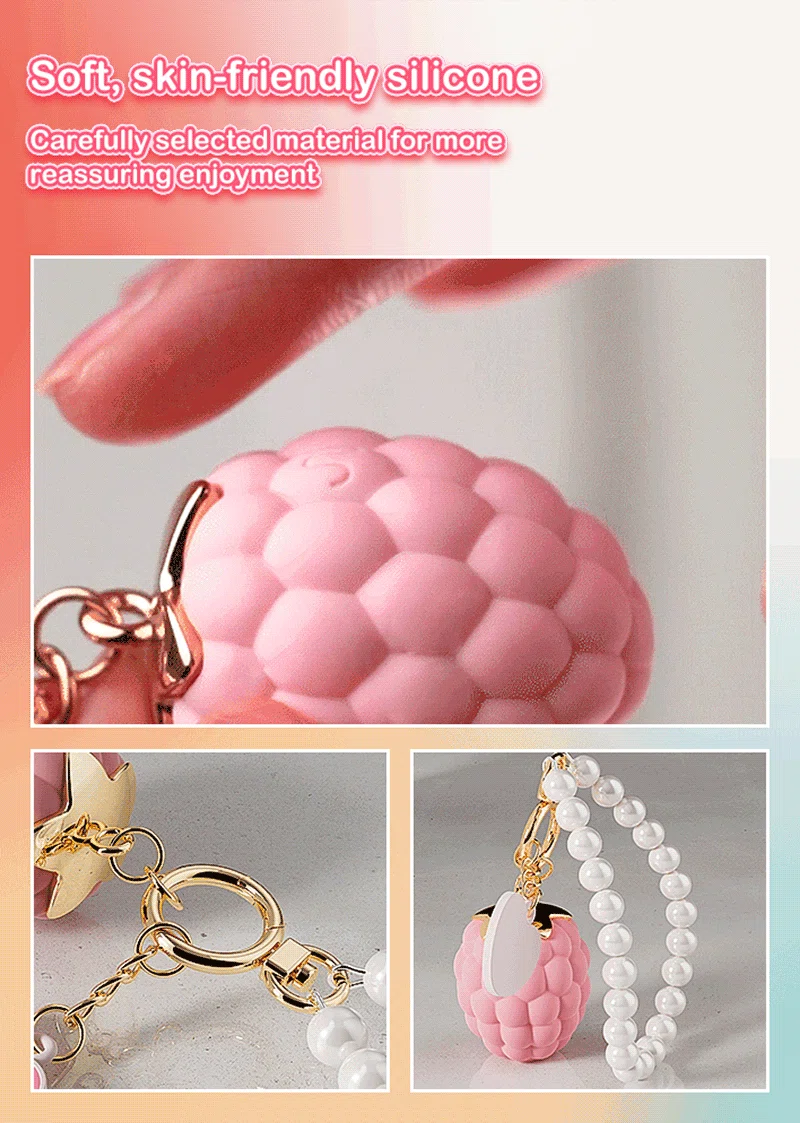 Pink berry-shaped vibrating bracelet with pearl-style wrist strap and gold-tone clasp Discreet Sex Toys Brand - HooHss