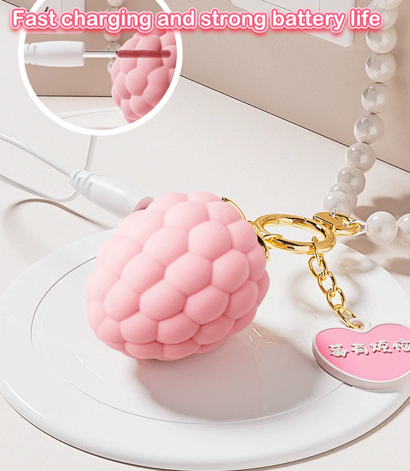Pink berry-shaped vibrating bracelet with charging cable and pearl-style wrist strap Discreet Sex Toys Brand - HooHss