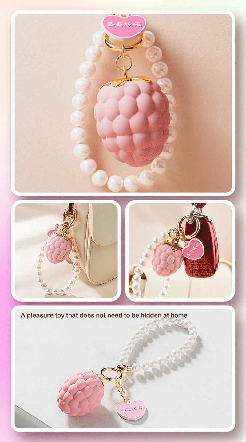 Berry-shaped vibrating bracelet with pearl-style loop and pink textured pendant Discreet Sex Toys Brand - HooHss