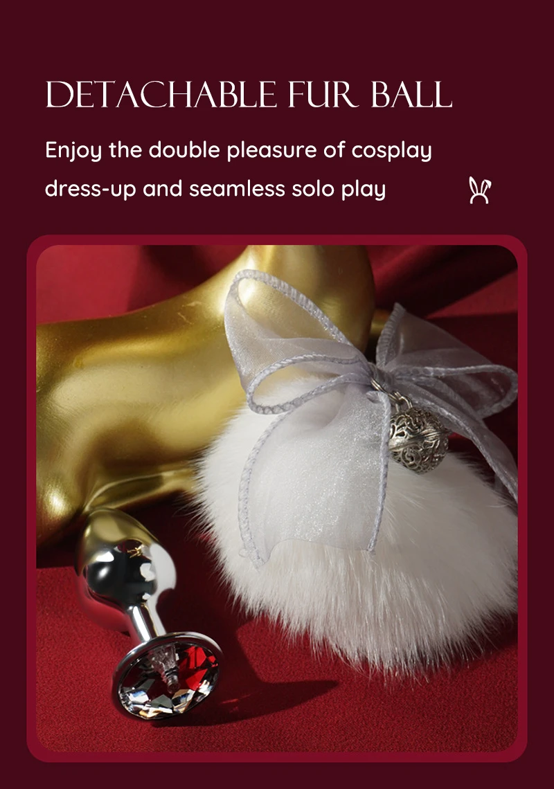 Detachable bunny tail anal plug with white fur pom and decorative bow Discreet Sex Toys Brand - HooHss