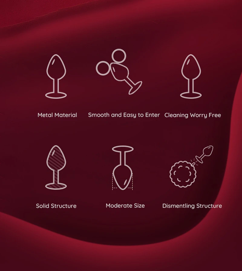 Feature icons for detachable bunny tail anal plug with metal material and moderate size Discreet Sex Toys Brand - HooHss