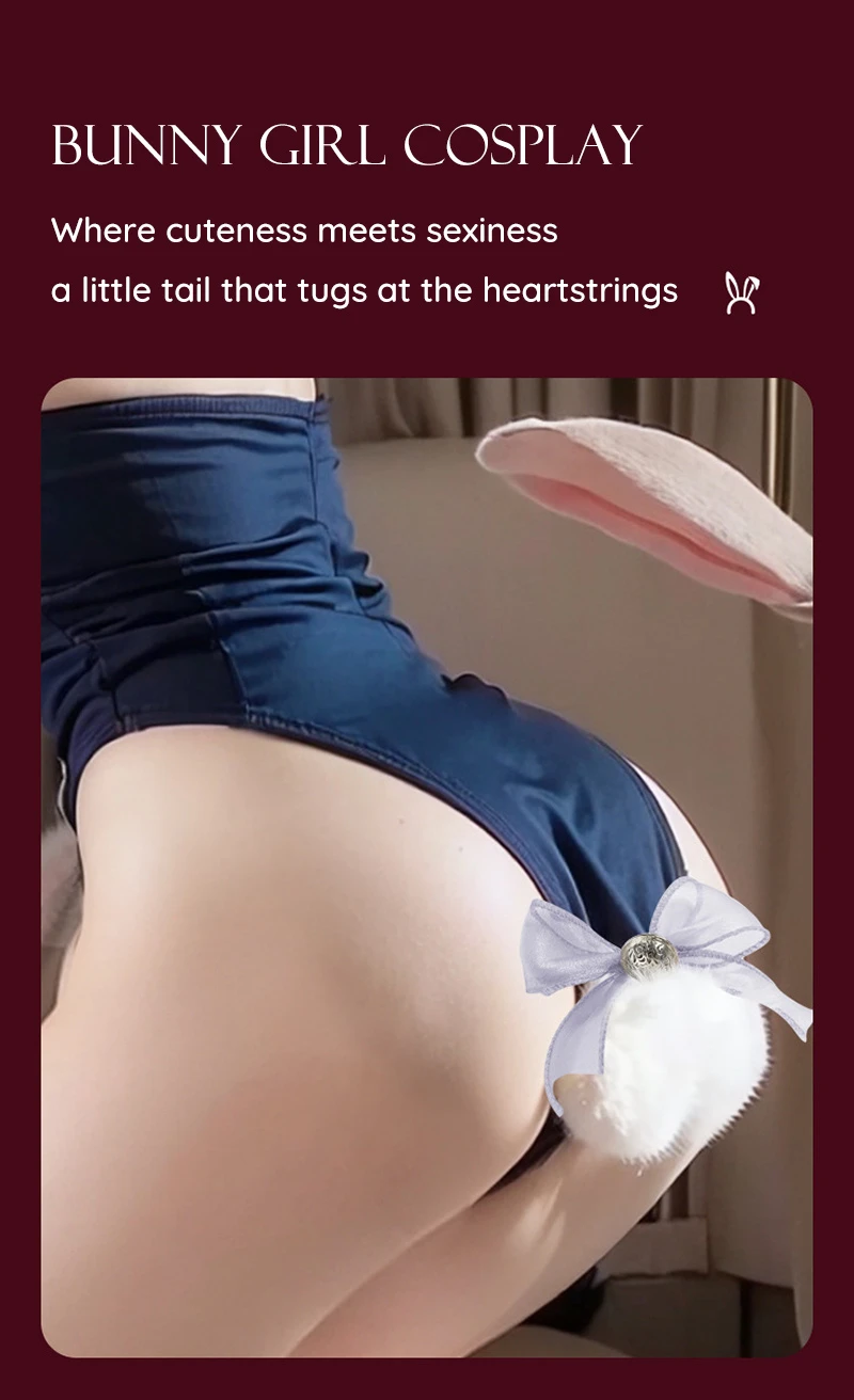 Bunny tail anal plug with bow shown with bunny cosplay outfit Discreet Sex Toys Brand - HooHss