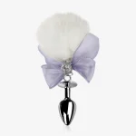 bunny tail anal plug with white fluffy tail and lavender bow Discreet Sex Toys Brand - HooHss