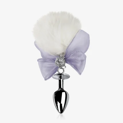 bunny tail anal plug with white fluffy tail and lavender bow Discreet Sex Toys Brand - HooHss