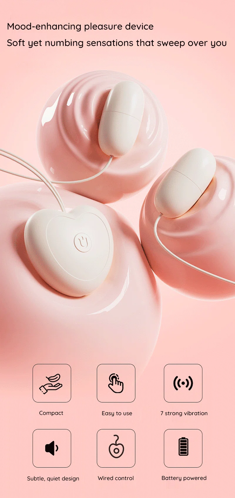Mini double vibrator with wired control and compact heart-shaped remote Discreet Sex Toys Brand - HooHss