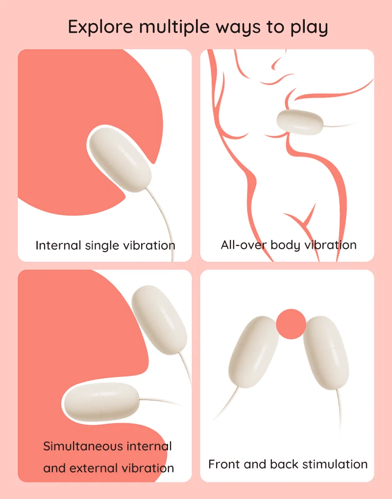 Mini double vibrator with wired control showing multiple internal and external stimulation positions Discreet Sex Toys Brand - HooHss