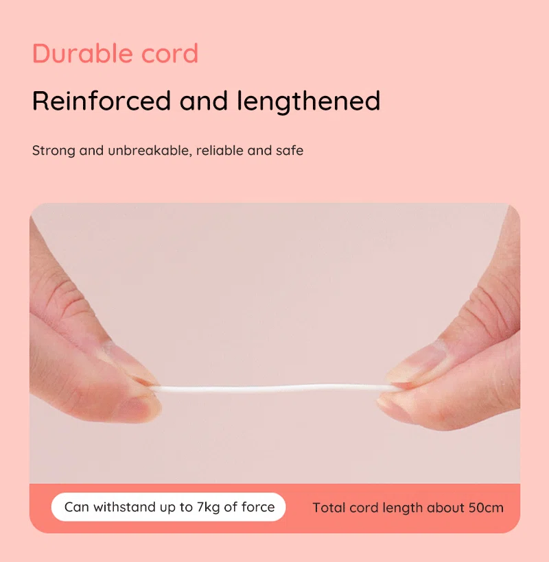 Close-up of reinforced wired control cord stretched between fingers Discreet Sex Toys Brand - HooHss