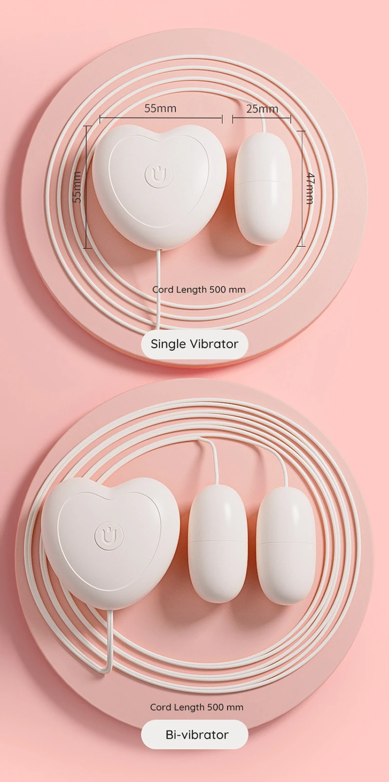 Wired remote double egg vibrator and single vibrator comparison with cord length display Discreet Sex Toys Brand - HooHss