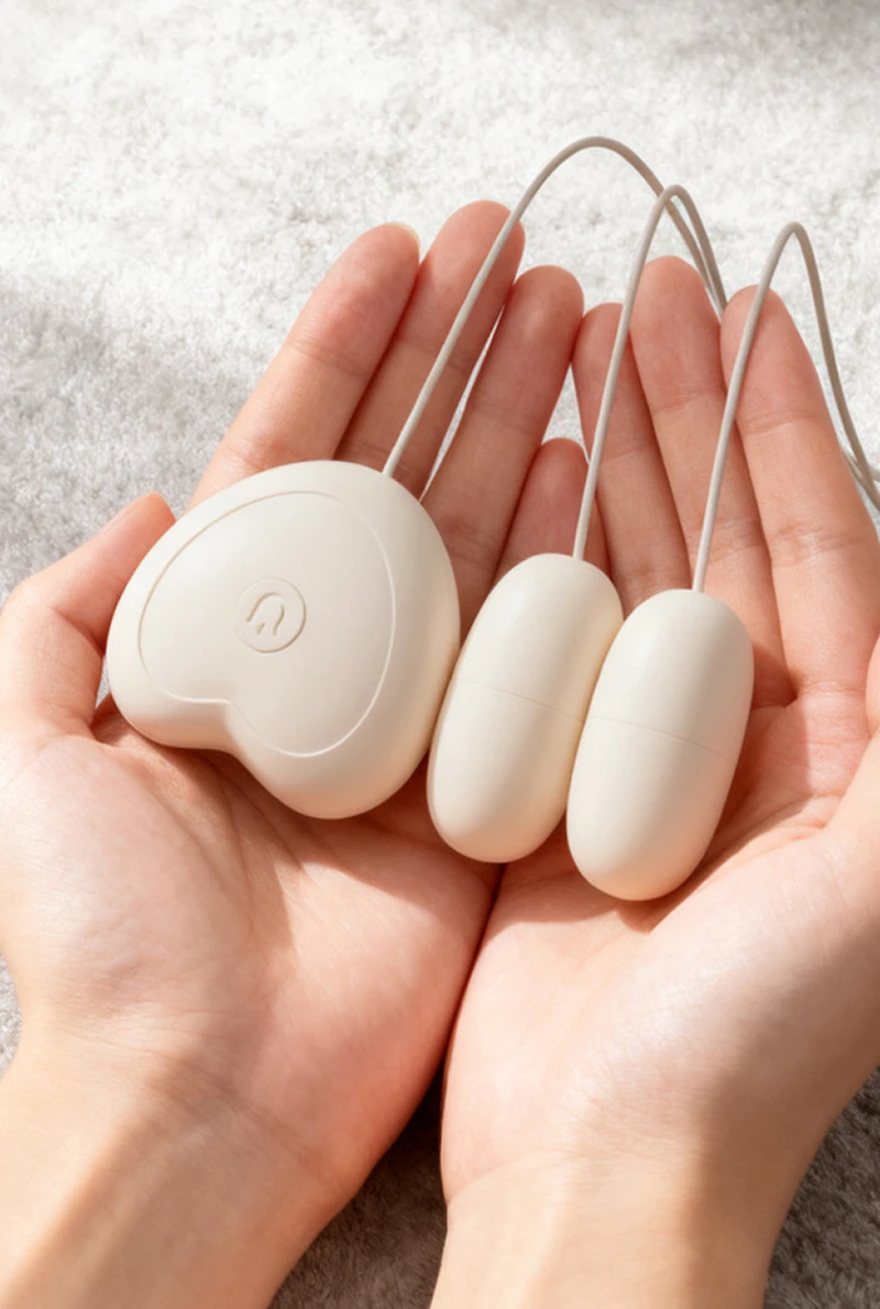Double bullet vibrator with wired remote held in hands Discreet Sex Toys Brand - HooHss