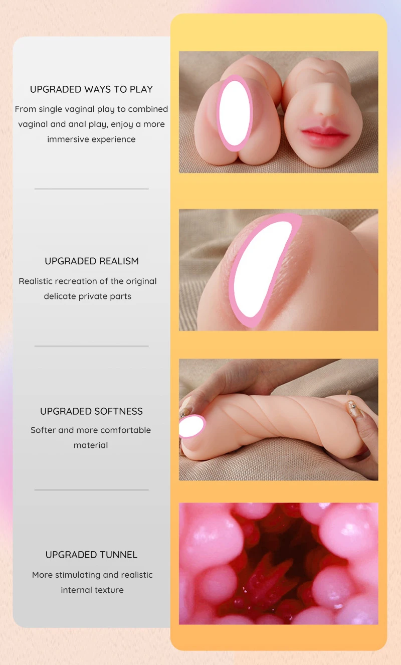 Realistic male masturbator with three-hole design and textured tunnel details Discreet Sex Toys Brand - HooHss