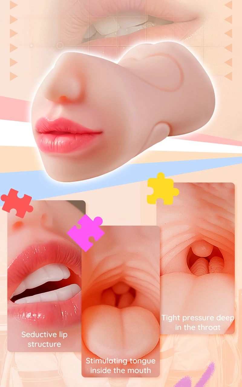 Realistic mouth male masturbator sleeve with textured oral tunnel details Discreet Sex Toys Brand - HooHss