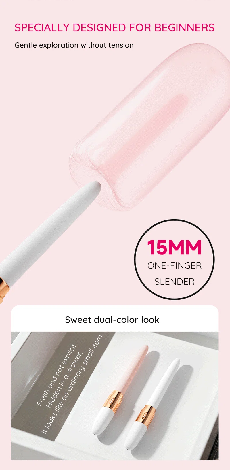 Slim beginner vibrator with dual-color design and 15mm slender tip Discreet Sex Toys Brand - HooHss
