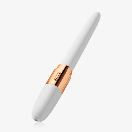 Slim white beginner vibrator with rose gold accent and tapered tip Discreet Sex Toys Brand - HooHss