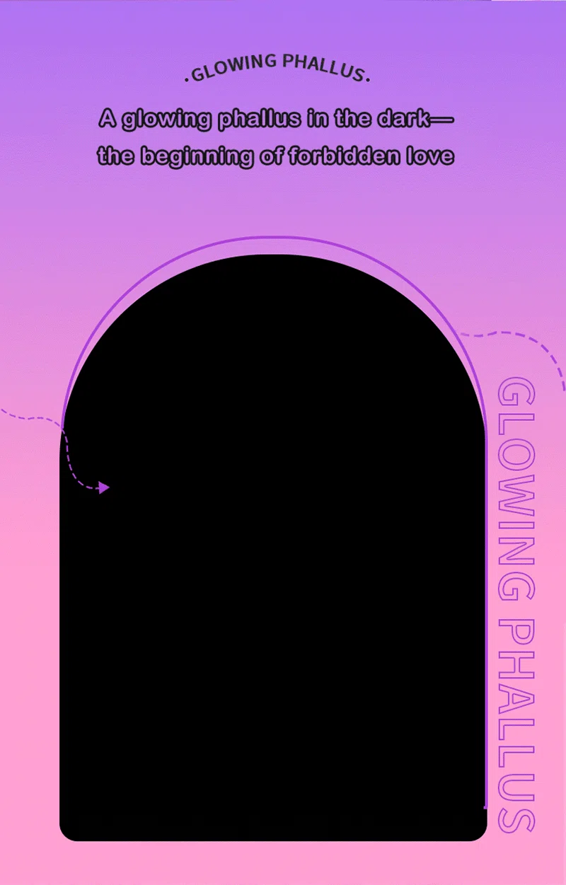 Glow in the dark dildo description graphic with black silhouette on pink background Discreet Sex Toys Brand - HooHss