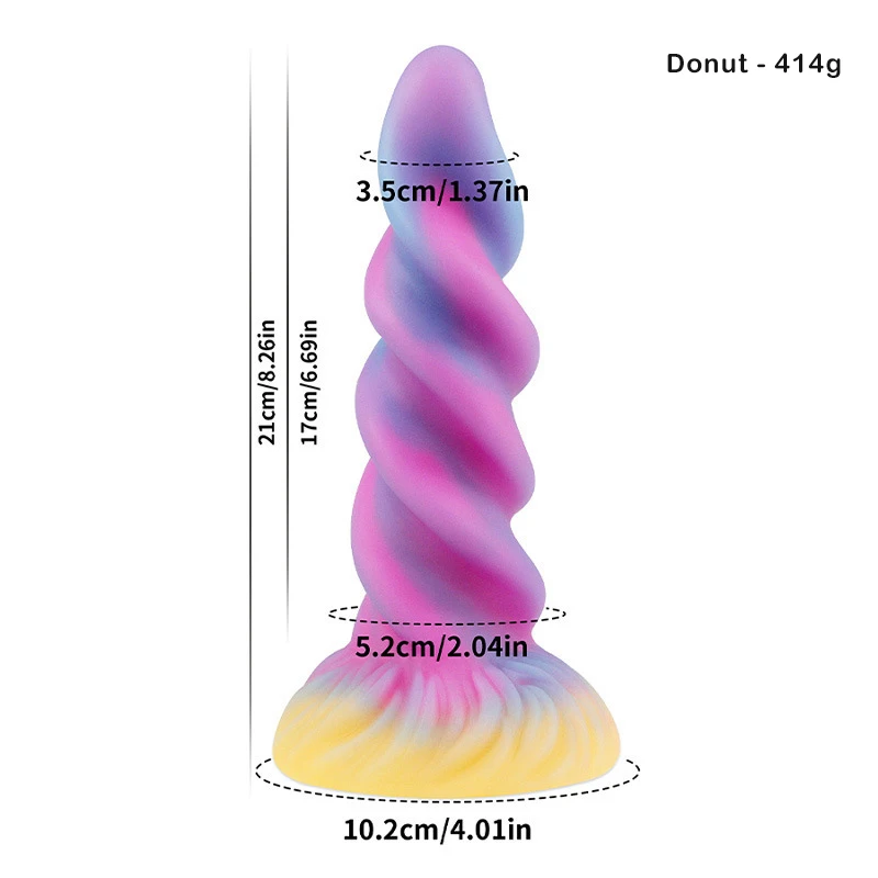 Pastel twisted tentacle dildo with suction cup base and size measurements Discreet Sex Toys Brand - HooHss
