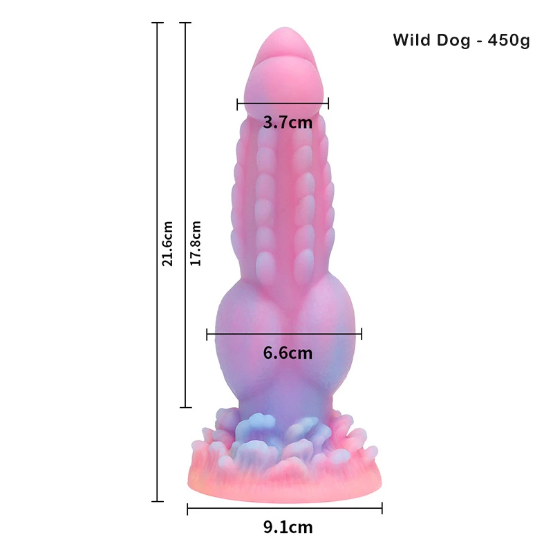 Pink fantasy tentacle dildo with suction cup base and product dimensions displayed Discreet Sex Toys Brand - HooHss
