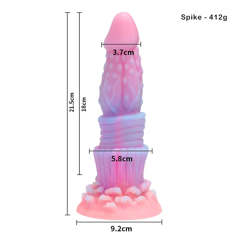 Pink and blue tentacle dildo with size measurements displayed Discreet Sex Toys Brand - HooHss