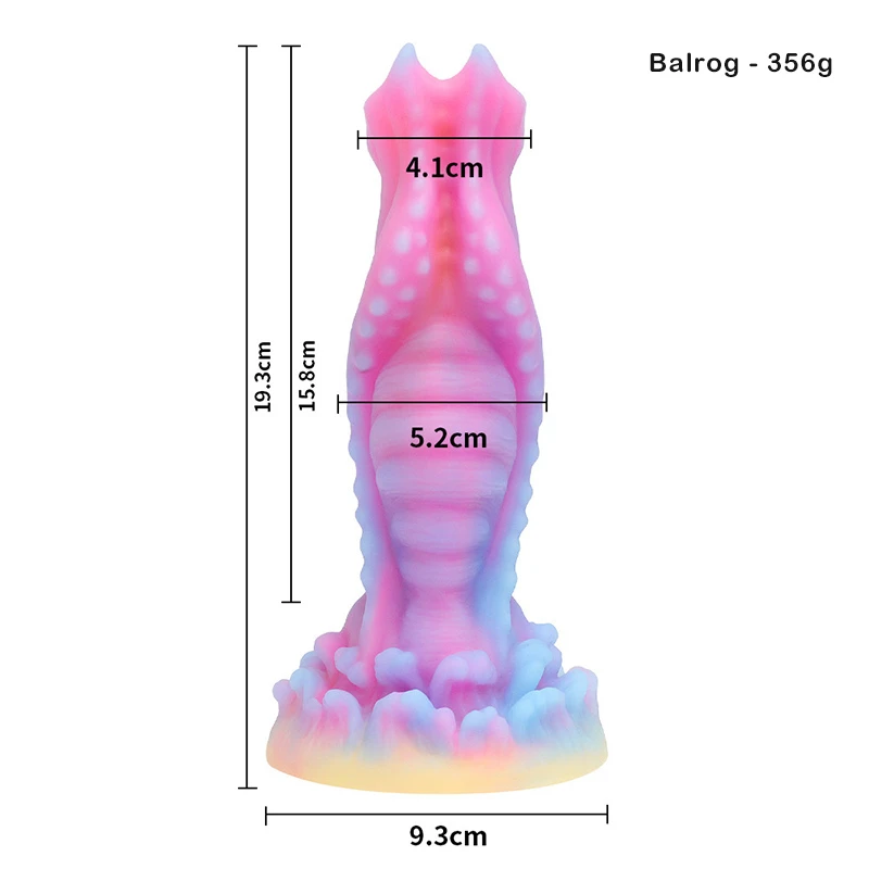 Glow in the dark tentacle dildo with measurement chart shown Discreet Sex Toys Brand - HooHss