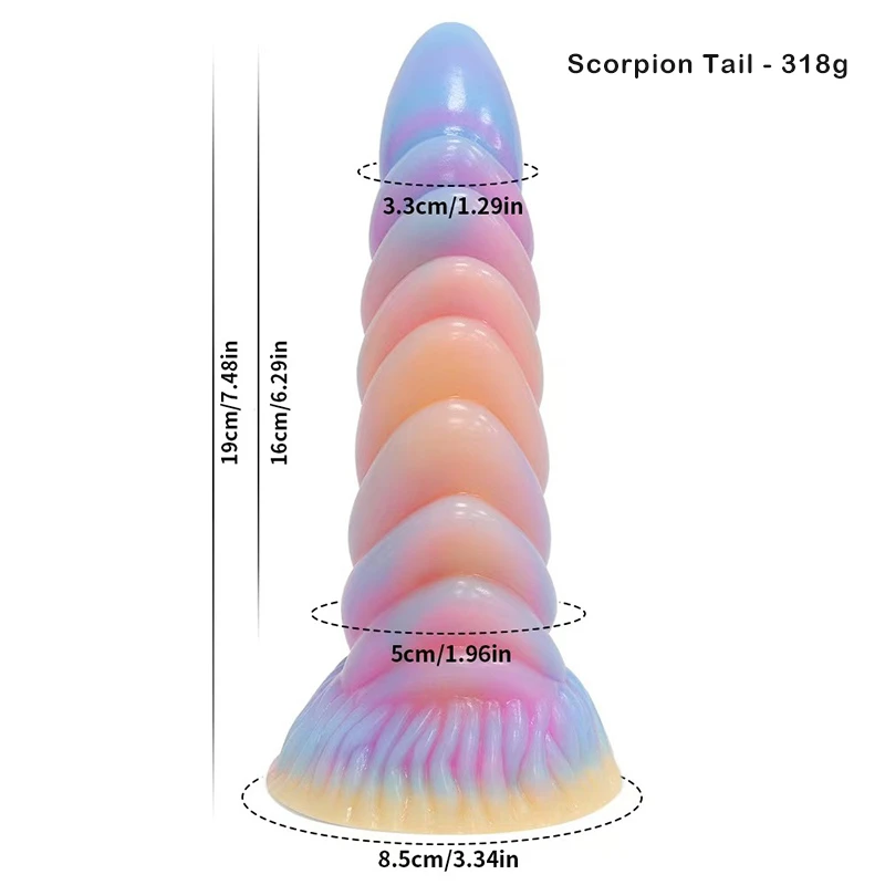 Tapered fantasy tentacle dildo with suction cup base and pastel gradient measurements Discreet Sex Toys Brand - HooHss