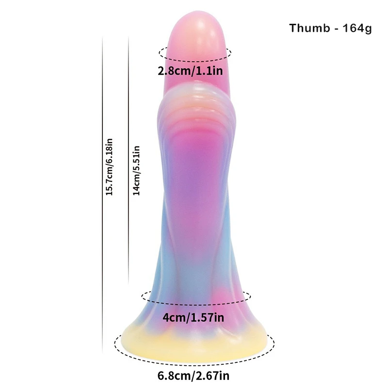 Pastel fantasy dildo with suction base and size measurements displayed Discreet Sex Toys Brand - HooHss