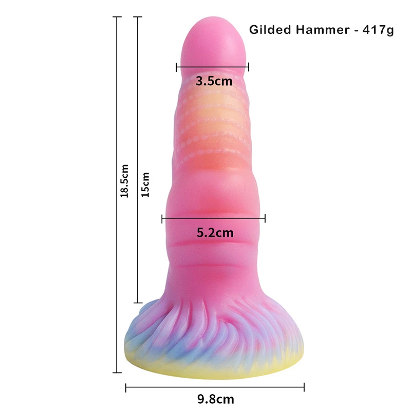 Pink fantasy dildo with suction cup base and size measurements displayed Discreet Sex Toys Brand - HooHss
