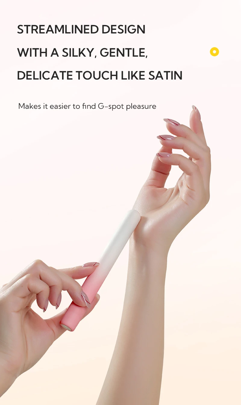 Slim curved G-spot vibrator with pink handle held in hand Discreet Sex Toys Brand - HooHss